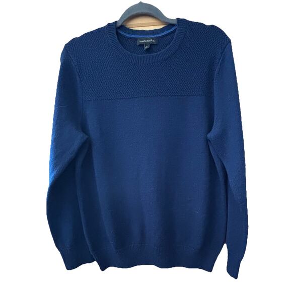Banana Republic Men’s Sweater Sz Lg Navy Blue Crew Neck Extra Fine Morino Wool - Picture 1 of 5